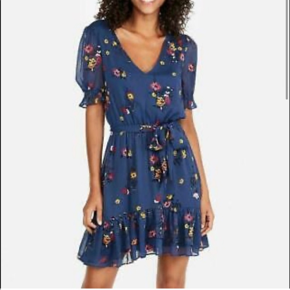 Express Floral Tie Waist Dress - XS